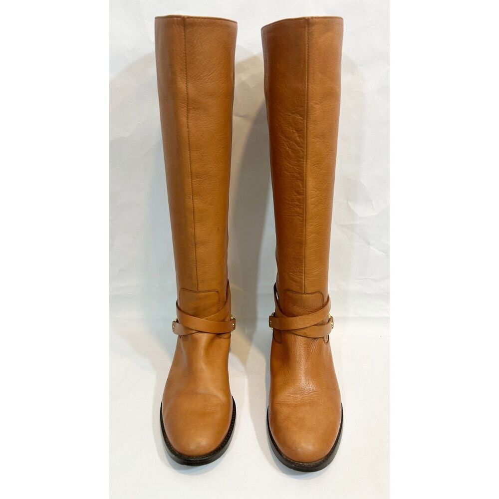Ralph Lauren Jenny Tall Equestrian Gold Stirrup Cognac Leather Boots Size 6B - Picture 4 of 14